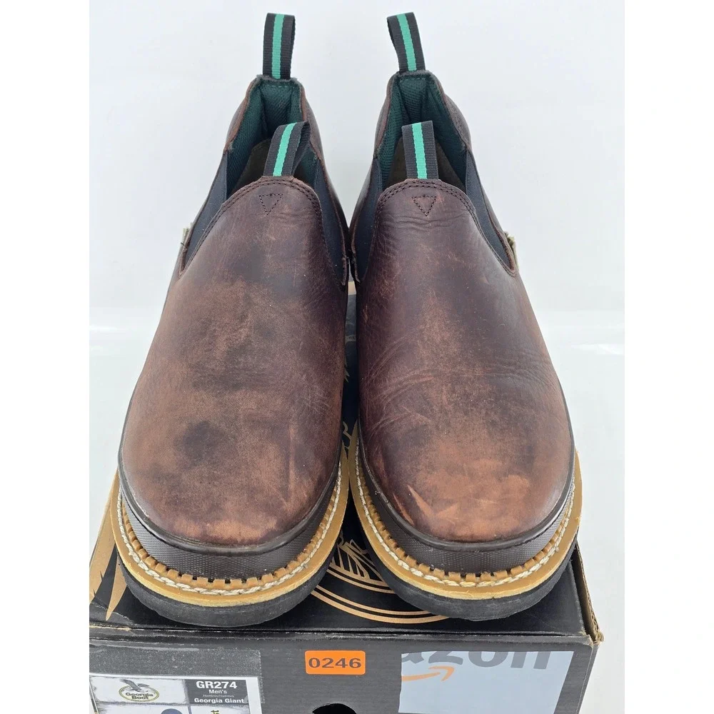 Georgia Boot Georgia Giant Romeo Work Boots Mens 17M Brown Leather Slip On -Good